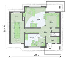 Проект дома с мансардой и дополнительной спальней на первом этаже