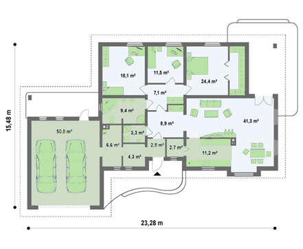 Проект дома площадью 203 кв.м. с гаражом для двух машин