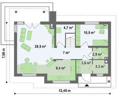 Проект классического дома с комнатой на первом этаже