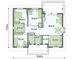 Проект одноэтажного дома с кирпичным фасадом
