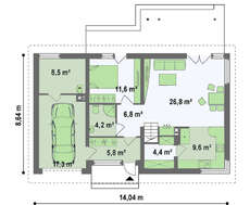Проект большого коттеджа с красивой мансардой и гаражом