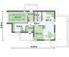Проект мансардного дома с балконом над гаражом