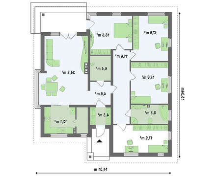 Проект стильного, просторного современного одноэтажного коттеджа