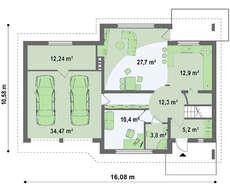 Проект большого дома с мансардой, гаражом на две машины