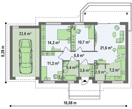 Проект комфортного уютного одноэтажного дома с гаражом