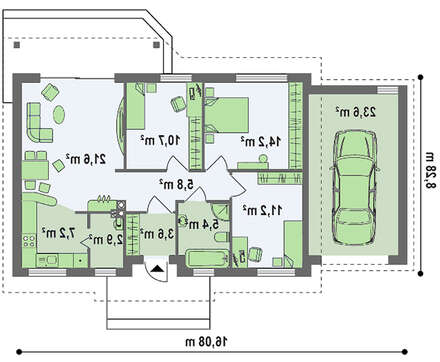 Проект комфортного уютного одноэтажного дома с гаражом