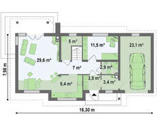 Проект экономичного коттеджа с мансардой и гаражом