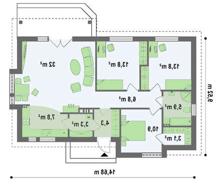 Проект одноэтажного дома с современными элементами фасадов