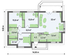 Проект одноэтажного дома с современными элементами фасадов