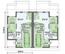 Проект двухэтажного дома на две семьи с гаражом
