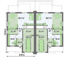 Проект двухэтажного симметричного дома на две семьи