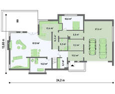 Проект современного коттеджа с просторной террасой над гаражом