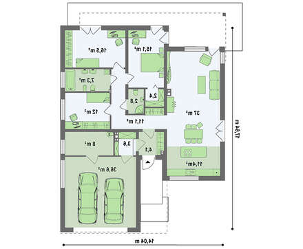 Проект коттеджа хай-тек с гаражом на две машины