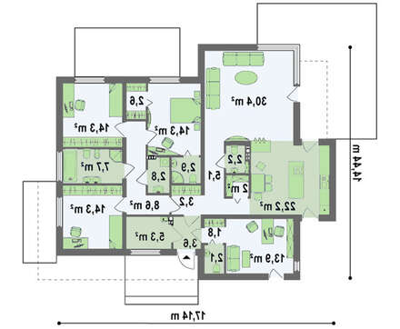 Проект одноэтажного дома в стиле хай -тек