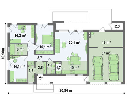 Проект коттеджа хай тек с гаражом на два авто