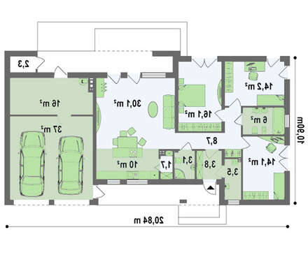Проект коттеджа хай тек с гаражом на два авто