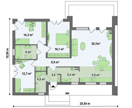 Проект одноэтажного коттеджа модерн