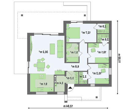 Проект современного одноэтажного коттеджа с плоской крышей