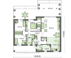 Проект одноэтажного коттеджа в современном стиле