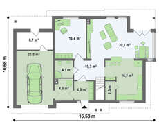 Проект большого двухэтажного дома с гаражом и четырехскатной крышей