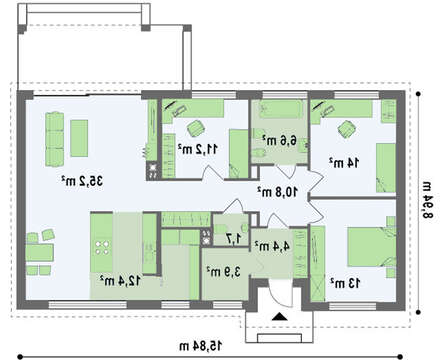 Проект одноэтажного современного коттеджа
