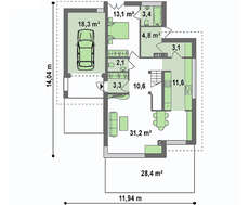 Проект двухэтажного коттеджа с боковым гаражом