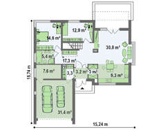 Проект дома с террасой на втором этаже и пятью спальнями