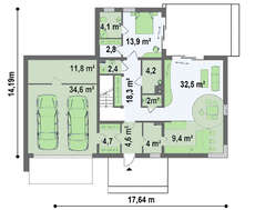 Проект дома в стиле модерн с гаражом для двух авто