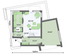 Проект современного небольшого коттеджа с гаражом