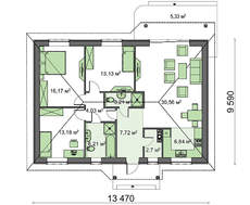 Проект одноэтажного классического дома площадью 110 кв.м.