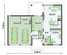 Проект классического 2х этажного коттеджа с гаражом на два автомобиля