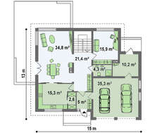 Проект двухэтажного дома площадью 251 кв.м. с эркером над гаражом
