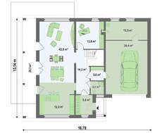 Проект двухэтажного современного коттеджа с террасой и гаражом
