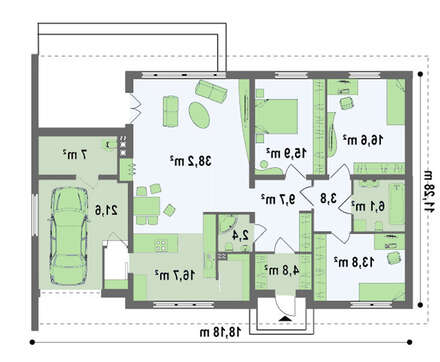 Проект шикарного комфортного одноэтажного особняка с гаражом
