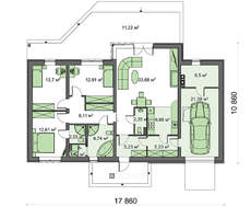 Версия одноэтажного дома по типу 4M090 с перепланировкой