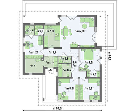 Версия проекта 4M174 без гаража с отдельным кабинетом