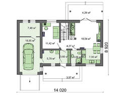 Проект коттеджа с мансардой по типу 4M188 с гаражом на одну машину