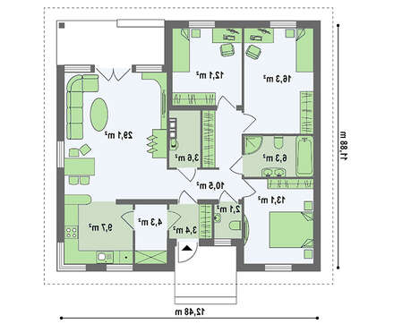 Проект одноэтажного дома по типу 4M250 с кирпичным фасадом