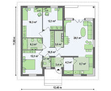 Проект одноэтажного дома по типу 4M250 с кирпичным фасадом