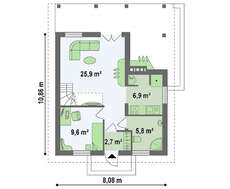 Проект дома с мансардой и внешним камином по типу 4M362