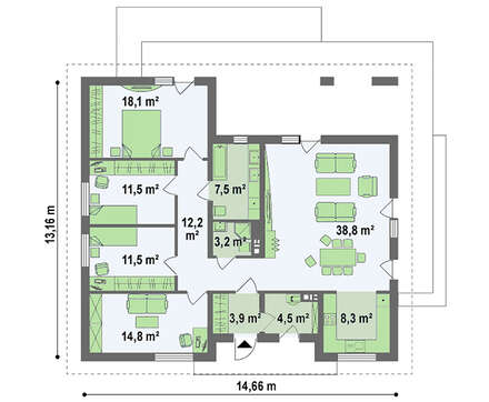 Одноэтажный дом с шикарной террасой