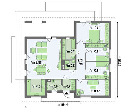 Одноэтажный дом с шикарной террасой