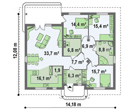 Одноэтажный классический дом по версии 4M512 без гаража