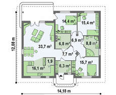 Одноэтажный классический дом по версии 4M512 без гаража