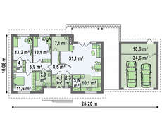 Одноэтажный дом с оригинально пристроенным гаражом