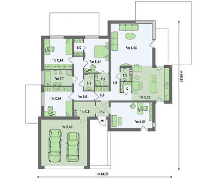 Версия проекта 4M588 в стиле хай тек с фронтальным гаражом на две машины
