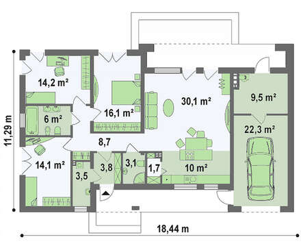 Проект современного дома по типу 4M590 с гаражом на одну машину