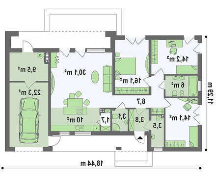 Проект современного дома по типу 4M590 с гаражом на одну машину