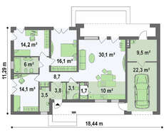Проект современного дома по типу 4M590 с гаражом на одну машину