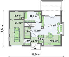 Уменьшенный вариант проекта современного дома с мансардой 4M648